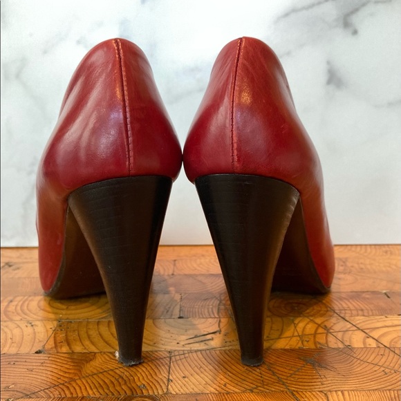 Paolo Red Leather Peep Toe Pumps Heels 38 8 - Picture 6 of 10